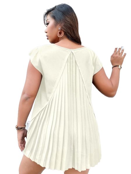 

plus pleated panel high low blouse h8c4#, Black