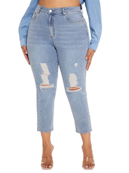

plus high waist ripped skinny jeans e9r1#, Blue