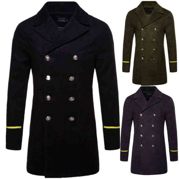 

british style winter coat men 2018 brand new double breasted trench coat mens slim fit striped overcoat jackets manteau homme t220810, Black