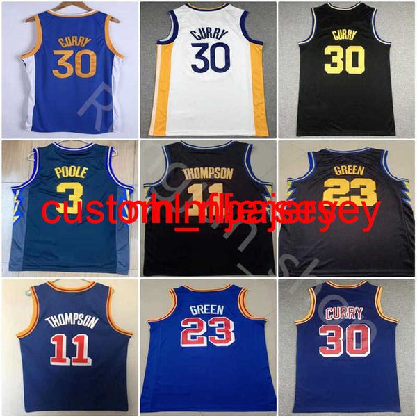 75th Anniversary Diamond 2022 New Blue Retro Basketball Stephen Klay 30 Curry 11 Thompson 23 Draymond Green 3 Poole Jersey cucita bianca