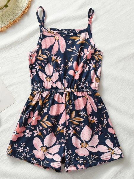 

toddler girls 1pc floral print cami romper she, Blue
