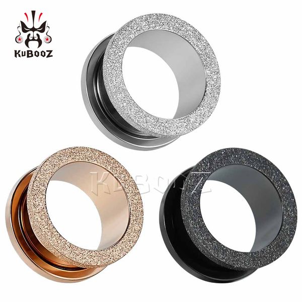 

kubooz stainless steel pulley frosted ear tunnels plugs earring piercing gauges body jewelry stretchers expanders wholesale 6mm to 16mm 36pc, Silver