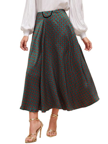 

allover print high waist flared skirt z0zn#, Black