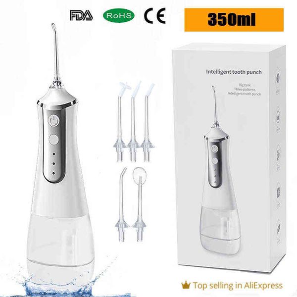 

350ml electric teeth cleaner dental oral irrigator waterproof flosser water cordless rechargeable for travel home 220518
