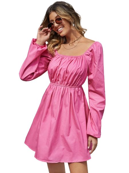 

lantern sleeve ruched bust dress s5rq#, Black;gray