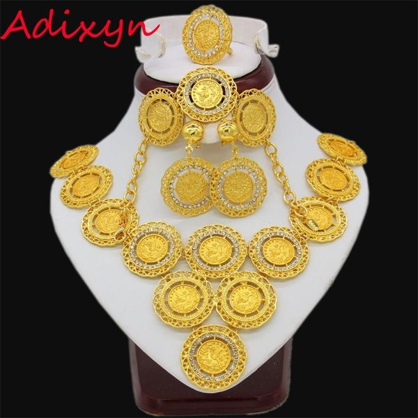 Adixyn Turchia moneta collana/orecchino/anello/braccialetto set di gioielli per le donne monete color oro arabo/africano regali di nozze nuziali 220716