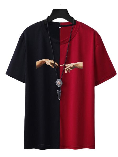 

men hand print colorblock tee b2gb#, White;black