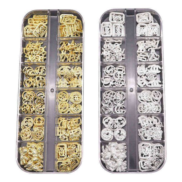 

nail art decorations 120pcs set metal manicure charm gold and silver alloy ornaments shiny rhinestone pearl accessories 0426, Silver;gold