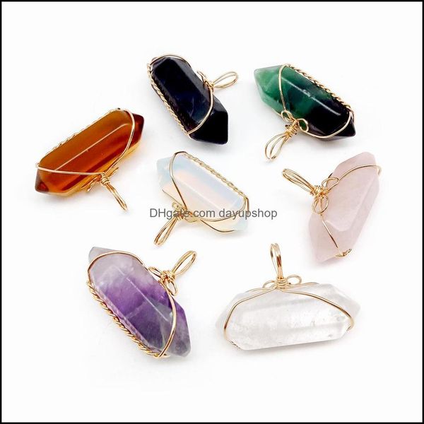 

pendant necklaces copper wire wrap natural stone pendum reiki healing crystal necklace hexagonal amethyst pink quartz chakr dayupshop dhy8e, Silver