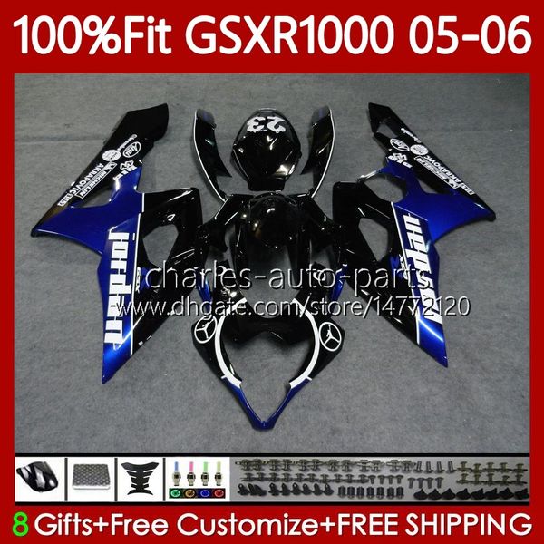 Feedings de molde de injeção para Suzuki GSXR 1000 CC K5 GSXR-1000 GSXR1000 05 06 Bodywork 122No.114 1000CC GSX R1000 2005 2006 GSX-R1000 2005-2006 OEM Body Blue Black Kit