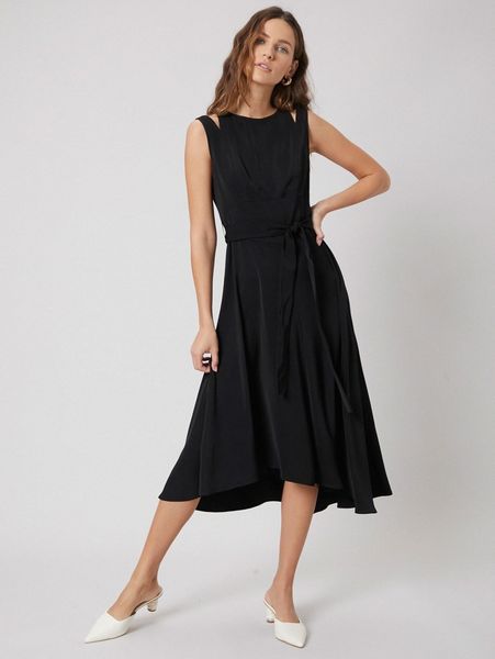 

motf premium flowy belted dress 71pr#, Black;gray