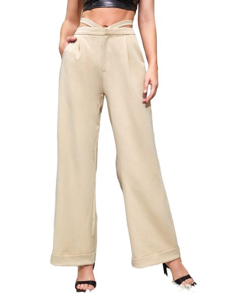 

x silver lining cut out waist wide pants z5uv#, Black;white