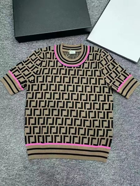 

womens knit tshirt designer fashion phosphor letter f print short sleeves, White