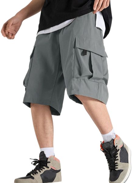 

men flap pocket drawstring waist shorts p7nz#, White;black