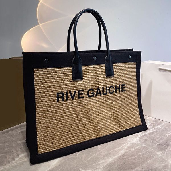 Handtaschen Rive Gauc Stroh Totes Stickerei Frauen Weben Große Kapazität Tasche Einkaufstaschen Umhängetasche Männer Handtasche Geldbörse Canvas Leder