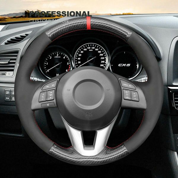 

soft black suede carbon fiber steering wheel cover for mazda 3 axela atenza cx5