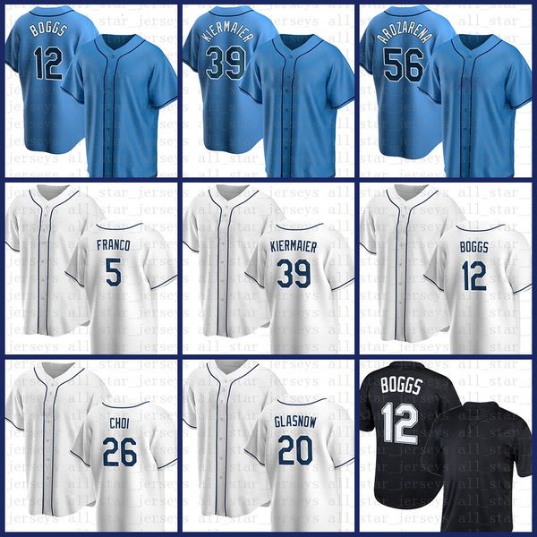 

2022 tampa bay baseball jersey 39 kevin kiermaier wander franco wade boggs randy arozarena tyler glasnow corey kluber ji-man choi francisco, Blue;black