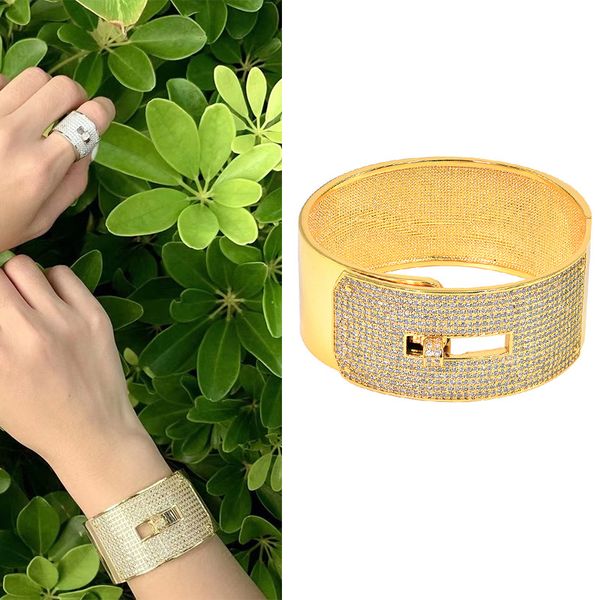 

bracelets on hand full stone bangles ladies gold color copper metal zircon cubic zirconia cuff bangle for women jewelry designer accessory g, Black