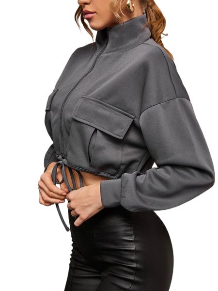 

x farah drop shoulder flap pocket drawstring hem jacket p5jl#, Black;brown