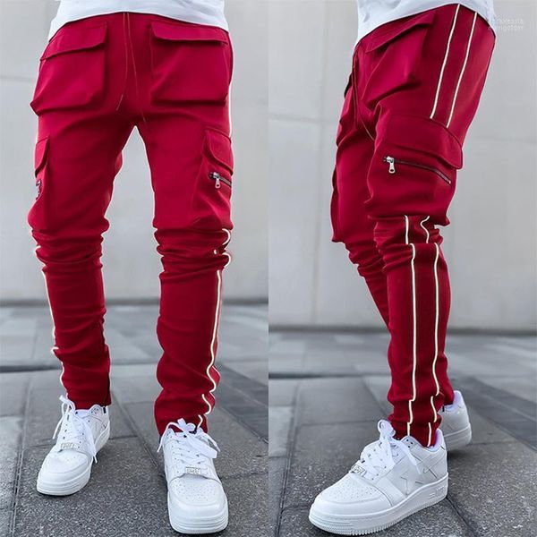 Pantaloni maschili primaverili e autunnali indossano menpants maschio sport marchio per il tempo libero multi tasca jogging fitness riflettente joggersmen's drak22