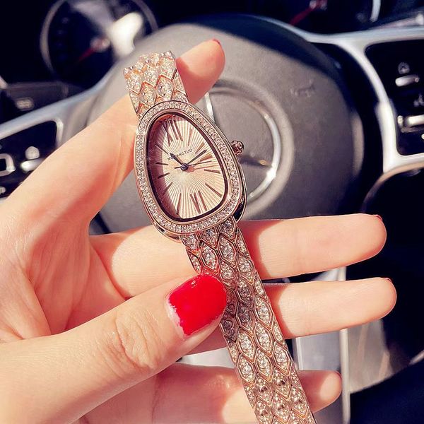 

luxury womens watches fashion designer snake oval roman diamond ladies waterproof bracelet quartz student women watch fdh, Slivery;golden