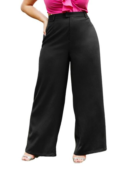 

plus high waist wide leg pants 59do#, Black