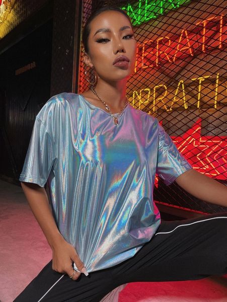 

holographic drop shoulder tee j6hv#, White
