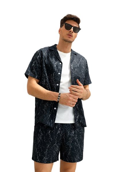 

men allover print shirt & shorts b4si#, Gray