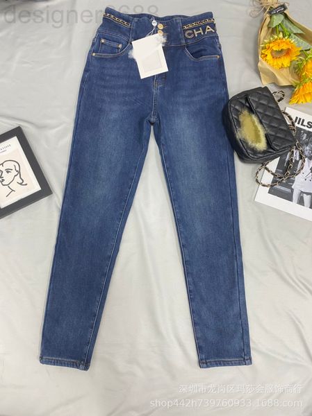 

women's jeans designer xiaoxiangjia 21fw autumn and winter hardware letter zipper plush leggings jeans 9js8, Blue
