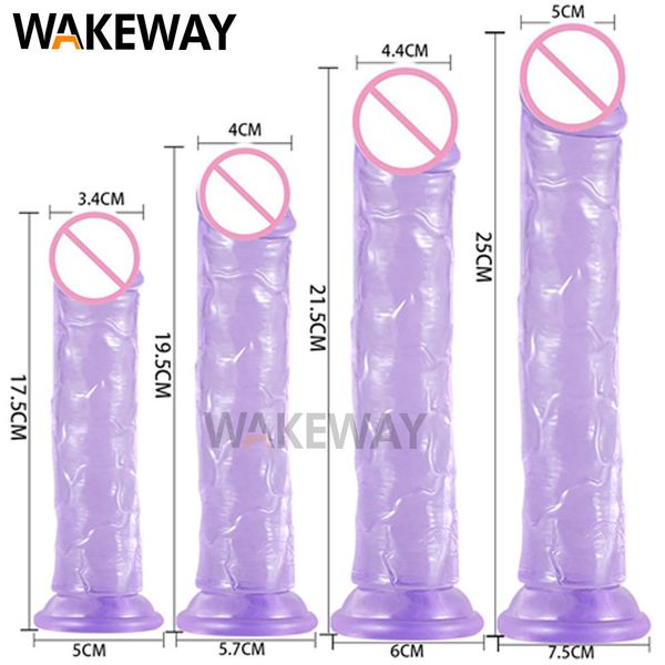 WAKEWAY Soft Jelly Dildo Anal Butt Plug Pene realistico Forte ventosa Dick Toy per adulti Orgasmo del punto G Giocattoli sexy Donna