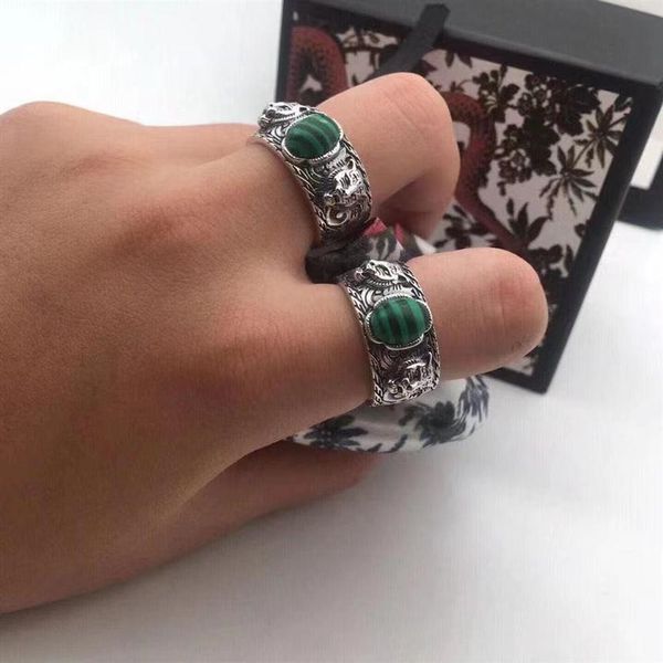 

925 silver g letter double tiger head men's retro ring personalized relief fashion gift258v, Golden;silver