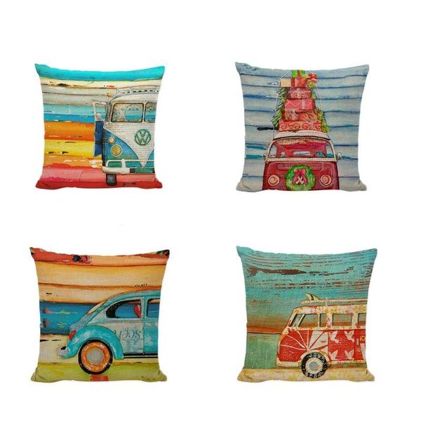 Kissen/Dekokissen Shabby Chic Auto Dekokissenbezug Retro Truck Mini Bus Spielstuhl 45CM Hülle Home Decor Sofa BettwäscheKissen/