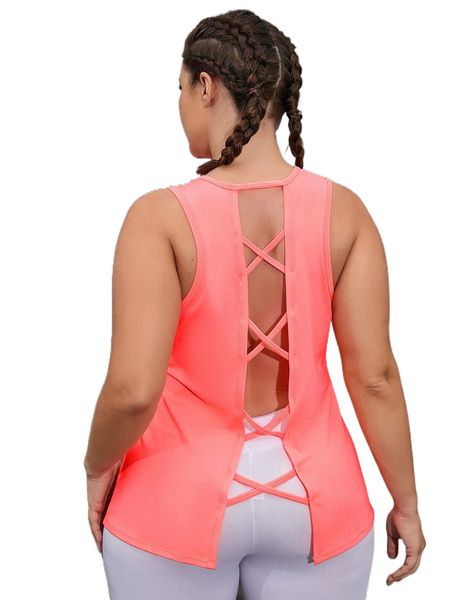 

plus cut out crisscross back sports tank j4qz#, Black