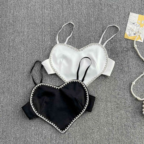 

women's tanks camis summer fashion love diamond inlaid design sense suspender vest women's slim sleeveless strapless blouse ejan, White