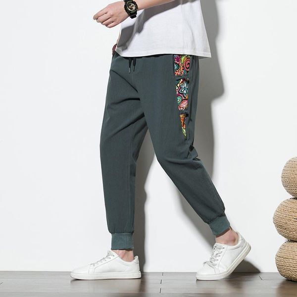 Pantaloni da uomo in cotone e lino Harem da uomo in vita elastica solida streetwear pantaloni da jogging 2022 pantaloni casual larghi Drop