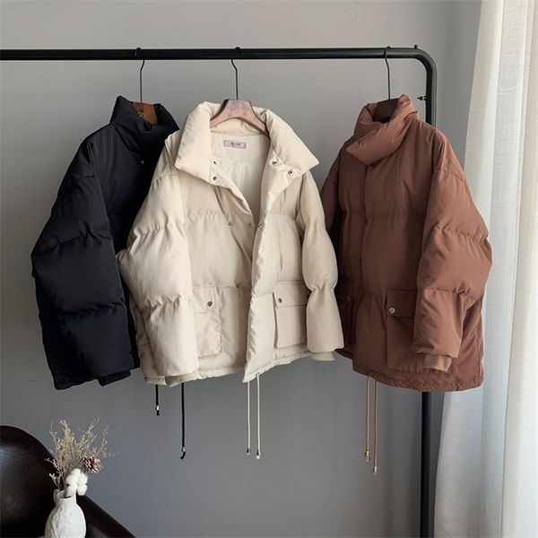 

fashion women's winter cottonpadded clothes coat new koreanstyle short quilted cotton jackets loose laceup coat 200928, Black