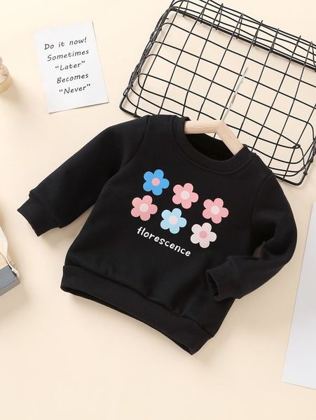 

baby floral & letter graphic sweatshirt she, Black