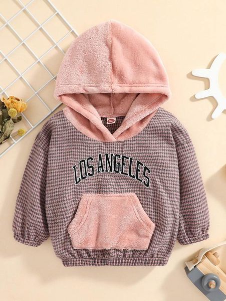 

baby houndstooth & letter graphic hoodie she, Black