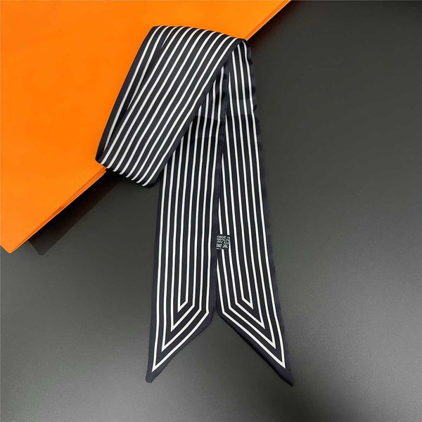 

black and white stripe printed small scarf female silk scarf bandana long scarves bag accessories ribbon, Blue;gray