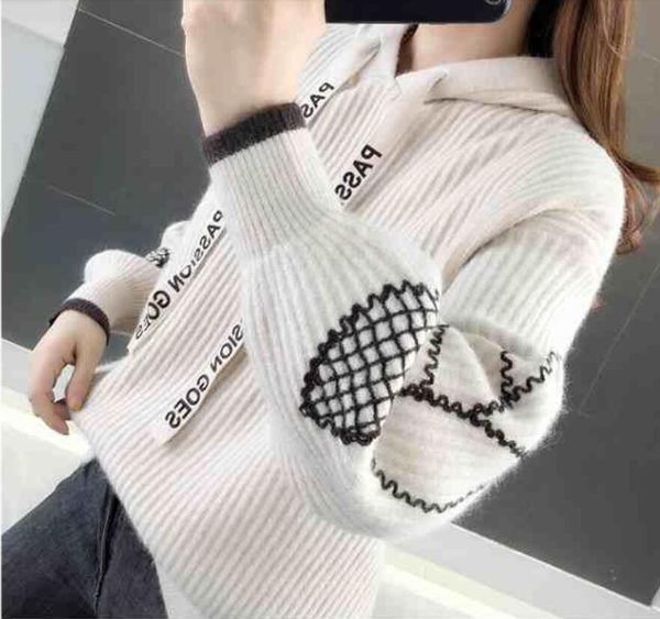 

2022gg new women's hooded sweater g pink blue v-neck knitted fall clothes solid casual single breasted vintage top, White;black