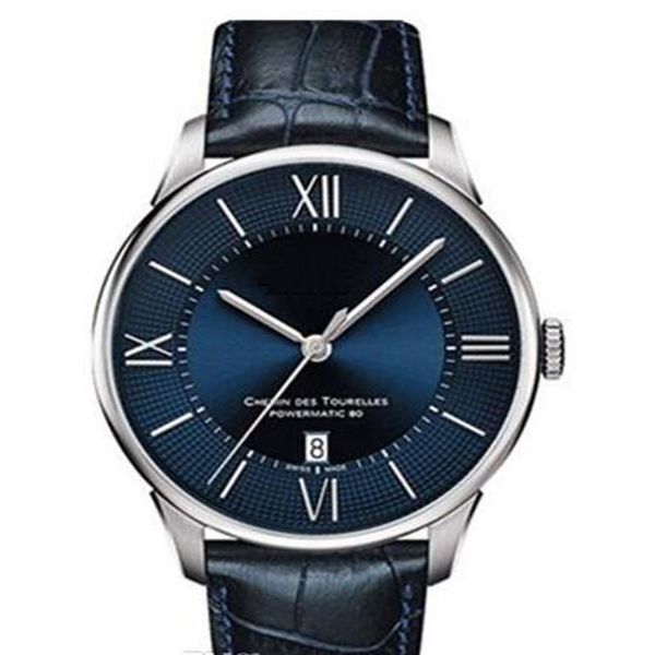 

e t099 chemin des tourelles powermatic 80 stainless blue leather 42mm t099.407.12496, Slivery;brown