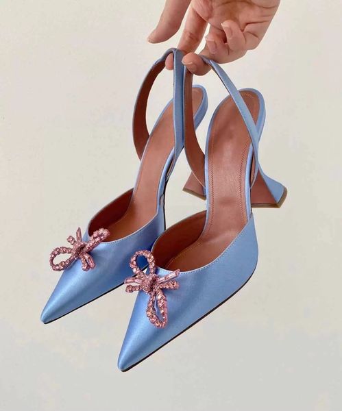 

2022 famous designer rosie sling sandals shoes patent leather women pumps bows crystal-encrusted pointed toe lady high heels eu35-40 box, Black