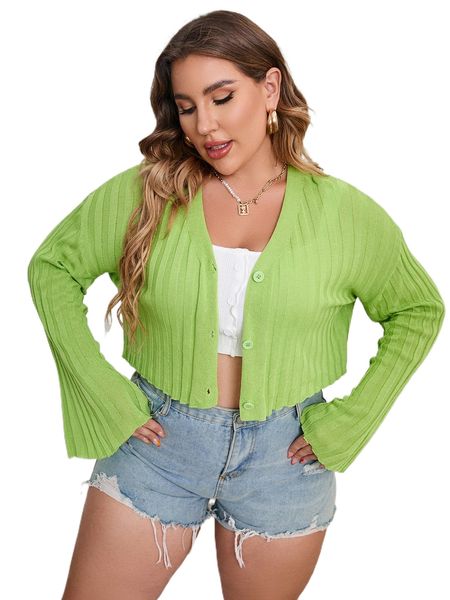 

plus drop shoulder ribbed knit cardigan v5kt#, Black