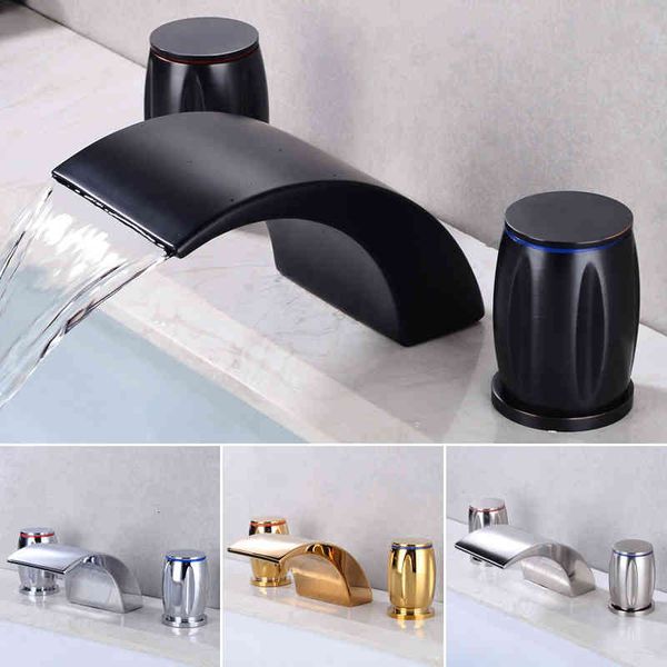 

bathroom sink faucets basin waterfall faucet and cold copper bathtub basin double handle three hole platform r3l2