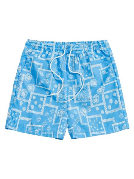 

men paisley & floral print drawstring waist shorts q8s4#, White;black