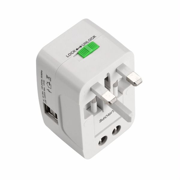 Universal-Adapter mit 2 USB-Anschlüssen, All-in-One, EU, UK, US, AU, Konvertierungsstecker, Reise-AC-Stromrichter, Steckdose