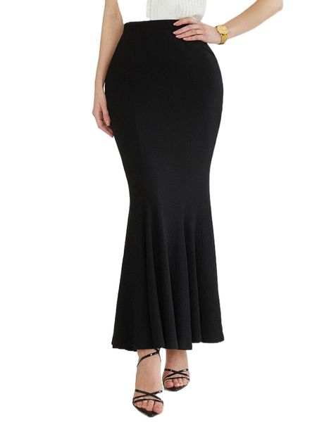 

high waist mermaid hem skirt k44p#, Black