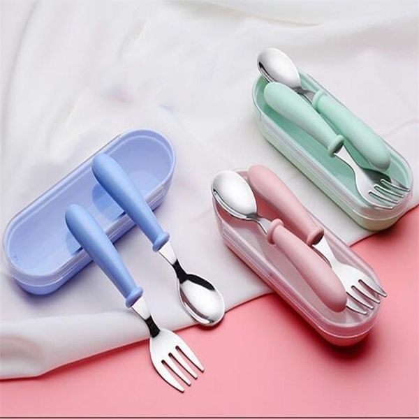 

baby gadgets tableware set children utensil stainless steel toddler dinnerware cutlery cartoon infant food feeding spoon fork 220617