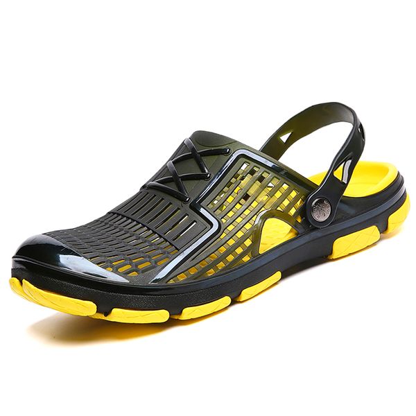 

zgzjywm jelly shoes summer men beach sandals hollow slippers men flip flop sandalias outdoor summer chanclas dropshipping, Black