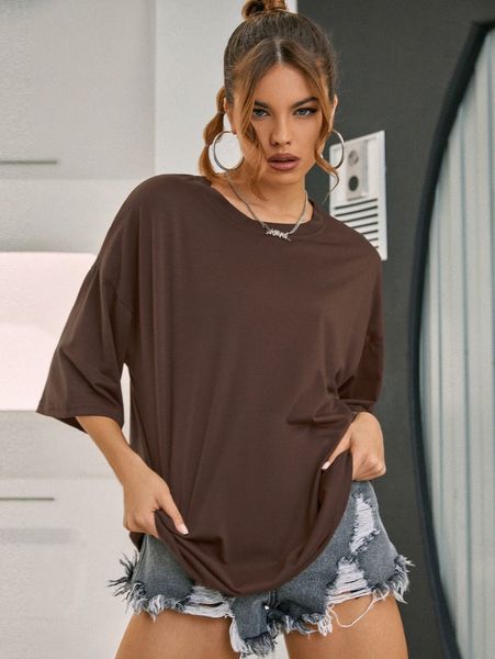 

solid drop shoulder oversized tee g8ur#, White